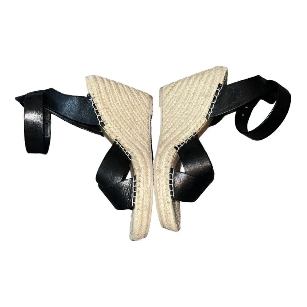 DOLCE VITA Black Leather Open Toe Ankle Strap Espadrille Wedge Sandals Sz 10